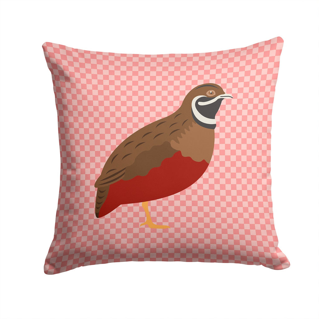 Chinese Painted or King Quail Pink Check Decorative Throw Pillow 14x14 Indoor Outdoor Accent Cushion, Fabric Cover with Insert for Sofa, Bed, Porch & Living Room
