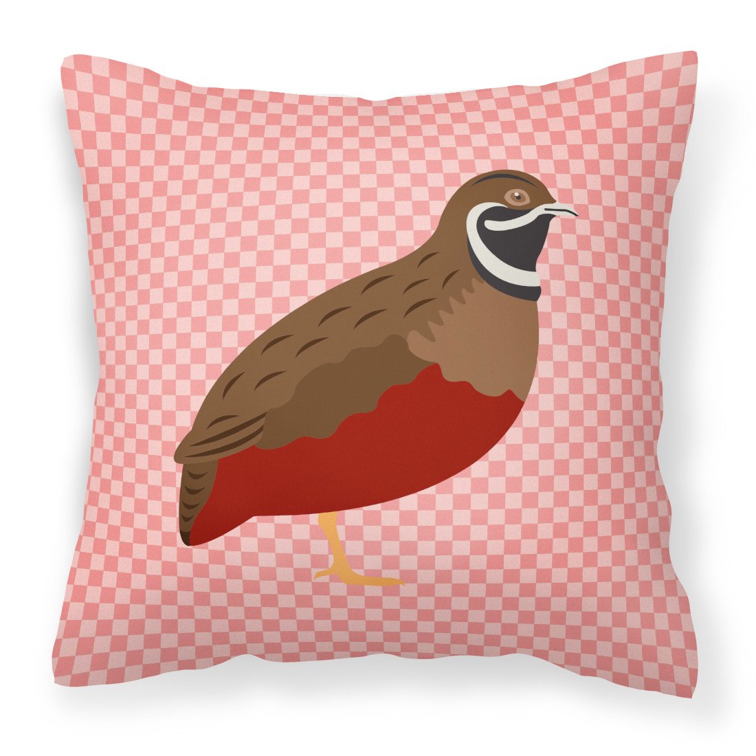 Chinese Painted or King Quail Pink Check Decorative Throw Pillow 18x18 Indoor Outdoor Accent Cushion, Fabric Cover with Insert for Sofa, Bed, Porch & Living Room