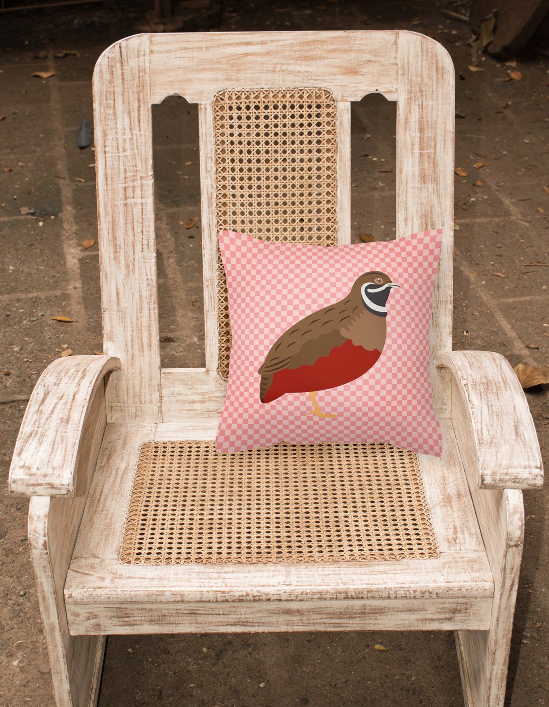 Chinese Painted or King Quail Pink Check Decorative Throw Pillow 18x18 Indoor Outdoor Accent Cushion, Fabric Cover with Insert for Sofa, Bed, Porch & Living Room