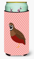 Chinese Painted or King Quail Pink Check Tall Boy Hugger Can Cooler Sleeve Machine Washable Drink Collapsible Insulator Beverage Insulated Holder