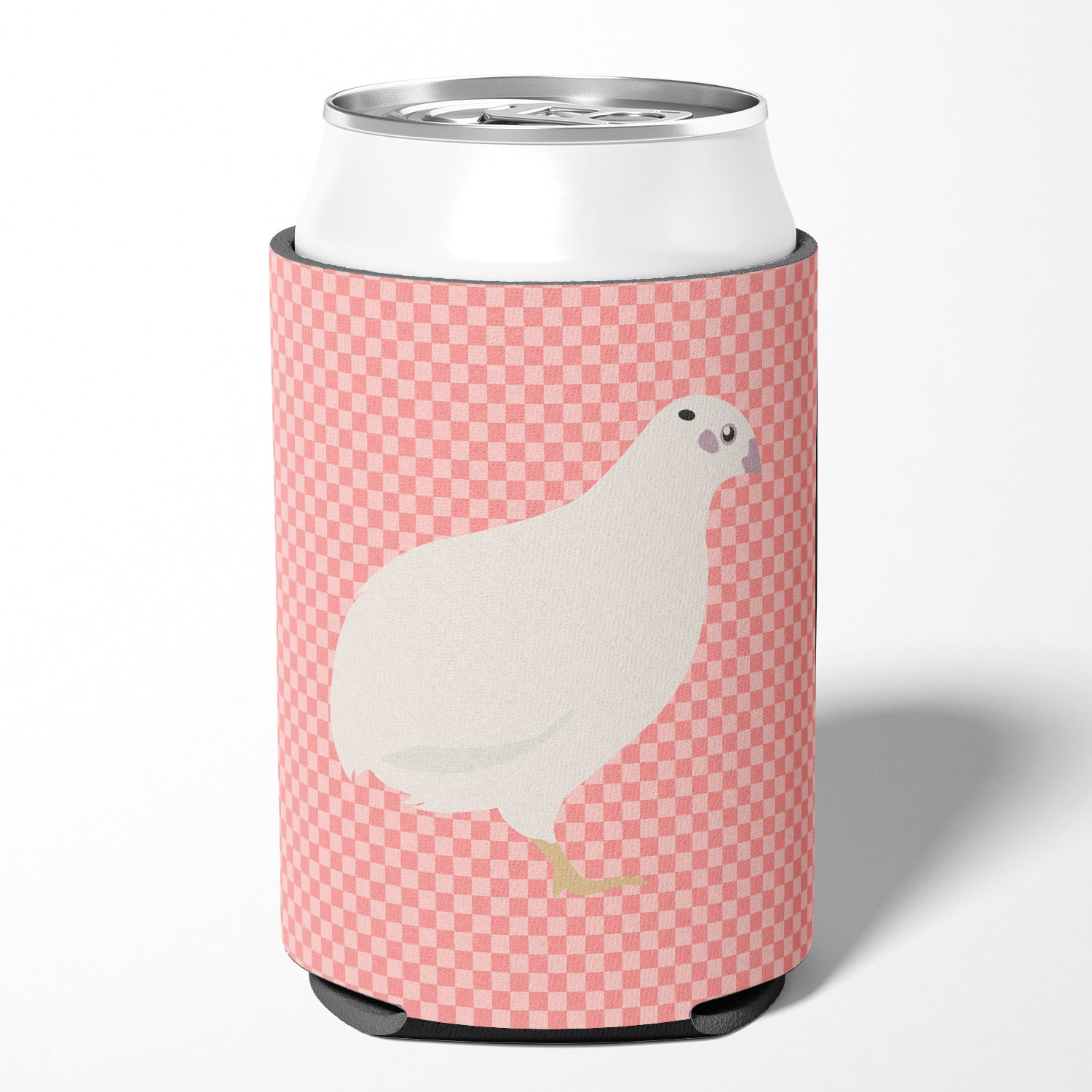 Texas Quail Pink Check Can or Bottle Hugger Cooler Sleeve for Standard 12 oz Cans, Insulated Foam Beer & Soda Can Hugger Reusable