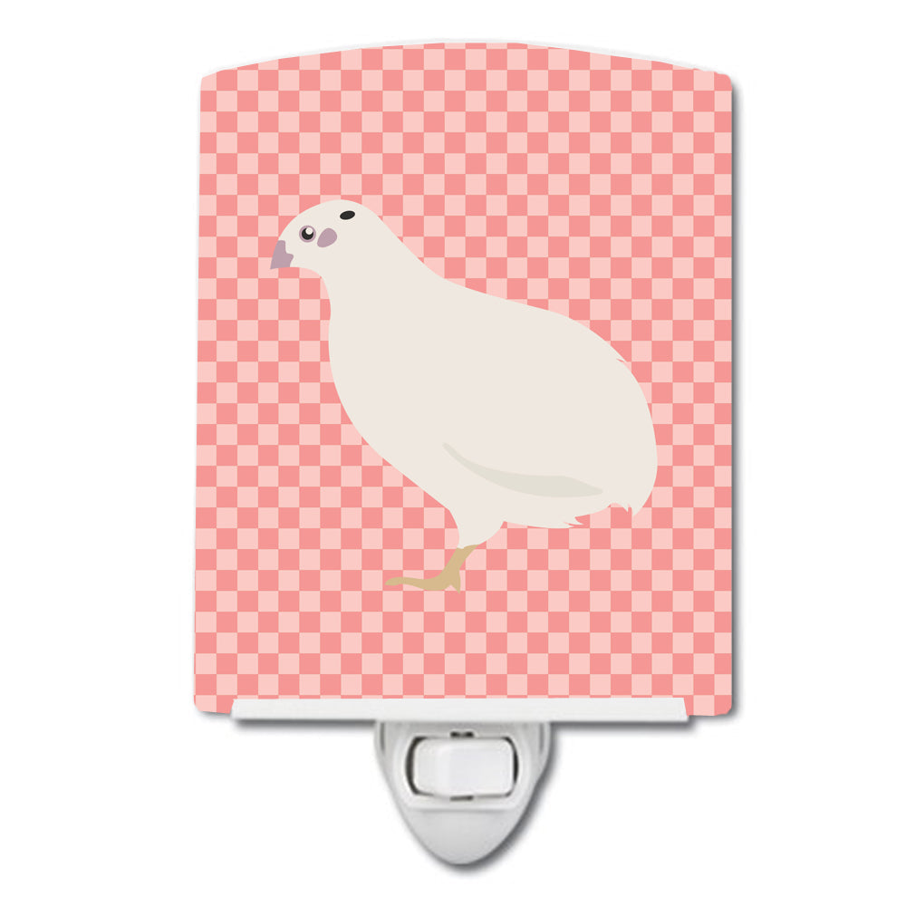 Texas Quail Pink Check Ceramic Night Light Compact, UL-Certified, Ideal for Bedroom, Bathroom, Nursery, Hallway, Kitchen, 6x4x3, Multicolor