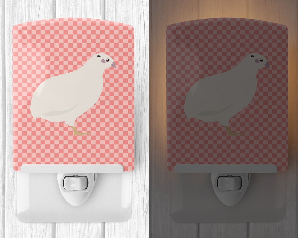 Texas Quail Pink Check Ceramic Night Light Compact, UL-Certified, Ideal for Bedroom, Bathroom, Nursery, Hallway, Kitchen, 6x4x3, Multicolor