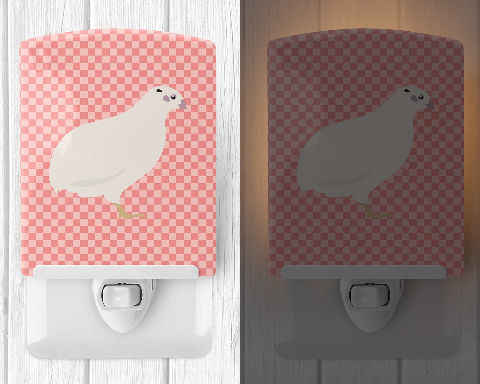 Texas Quail Pink Check Ceramic Night Light Compact, UL-Certified, Ideal for Bedroom, Bathroom, Nursery, Hallway, Kitchen, 6x4x3, Multicolor