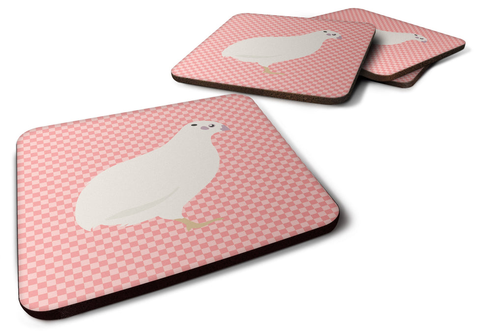 Texas Quail Pink Check Foam Coasters Set of 4 Cup Coasters for Indoor Outdoor, Tabletop Protection, Anti Slip, Mouse pad Material