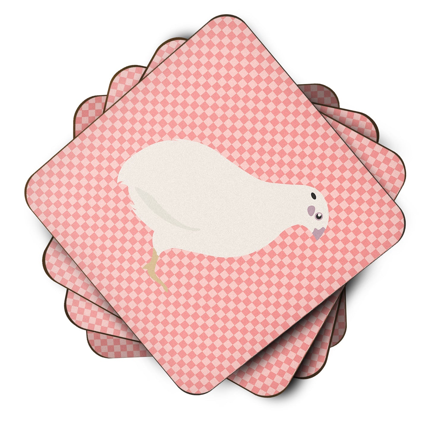 Texas Quail Pink Check Foam Coasters Set of 4 Cup Coasters for Indoor Outdoor, Tabletop Protection, Anti Slip, Mouse pad Material