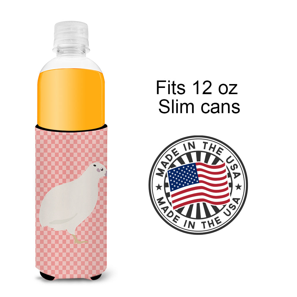 Texas Quail Pink Check Slim Can Hugger , Insulated Foam Hugger for 12 oz Slim Cans, Beer Bottles & Water Bottles, Printed in USA