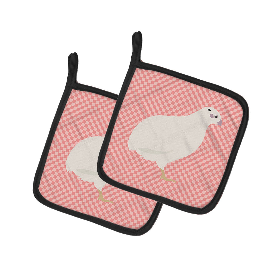 Texas Quail Pink Check Pot Holder Set of 2 Heat Resistant Quilted Hot Pads 7.5 x 7.5 Inch, Insulated Kitchen Trivets for Cooking & Baking