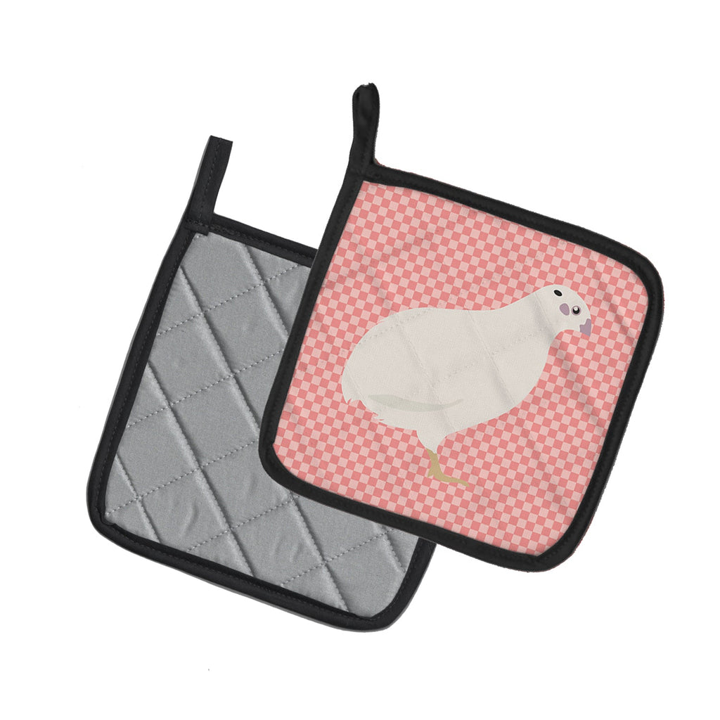 Texas Quail Pink Check Pot Holder Set of 2 Heat Resistant Quilted Hot Pads 7.5 x 7.5 Inch, Insulated Kitchen Trivets for Cooking & Baking