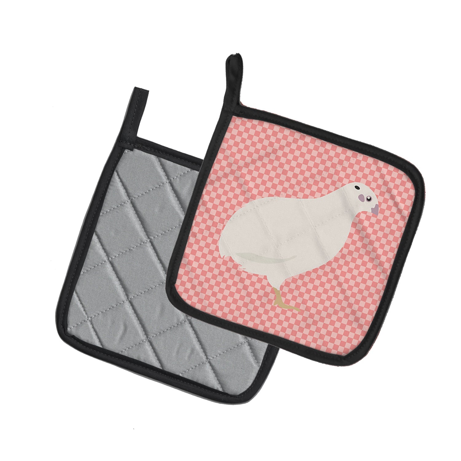 Texas Quail Pink Check Pot Holder Set of 2 Heat Resistant Quilted Hot Pads 7.5 x 7.5 Inch, Insulated Kitchen Trivets for Cooking & Baking