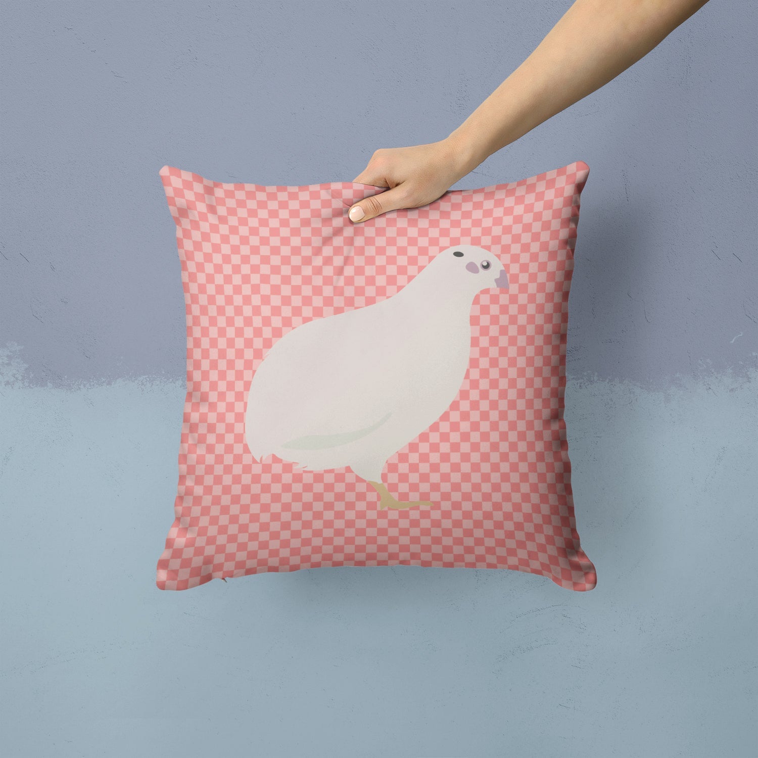 Texas Quail Pink Check Decorative Throw Pillow 14x14 Indoor Outdoor Accent Cushion, Fabric Cover with Insert for Sofa, Bed, Porch & Living Room