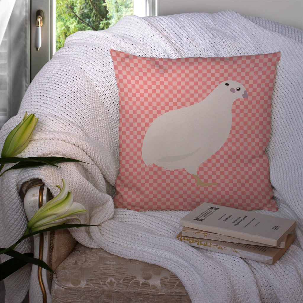 Texas Quail Pink Check Decorative Throw Pillow 14x14 Indoor Outdoor Accent Cushion, Fabric Cover with Insert for Sofa, Bed, Porch & Living Room