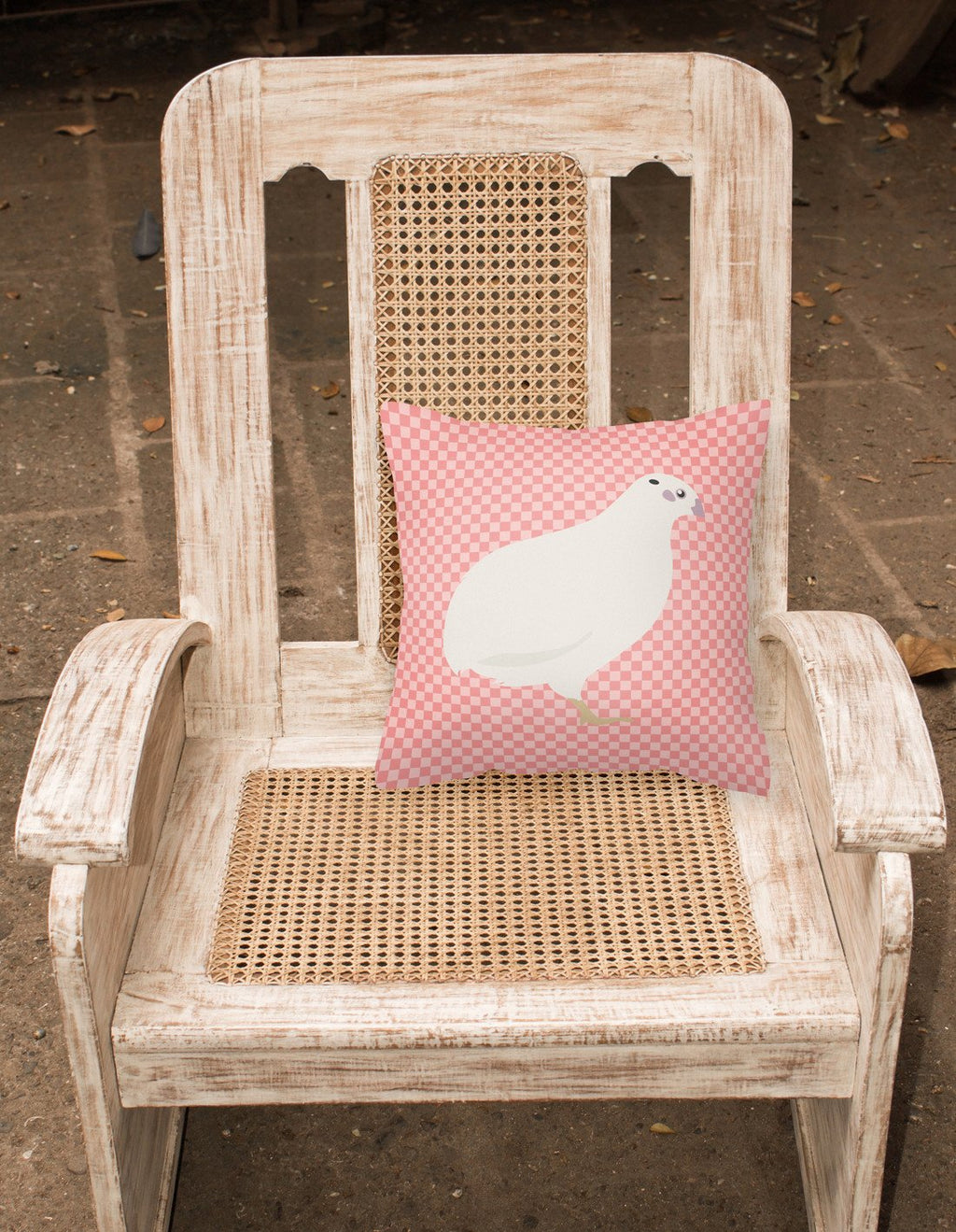 Texas Quail Pink Check Decorative Throw Pillow 18x18 Indoor Outdoor Accent Cushion, Fabric Cover with Insert for Sofa, Bed, Porch & Living Room