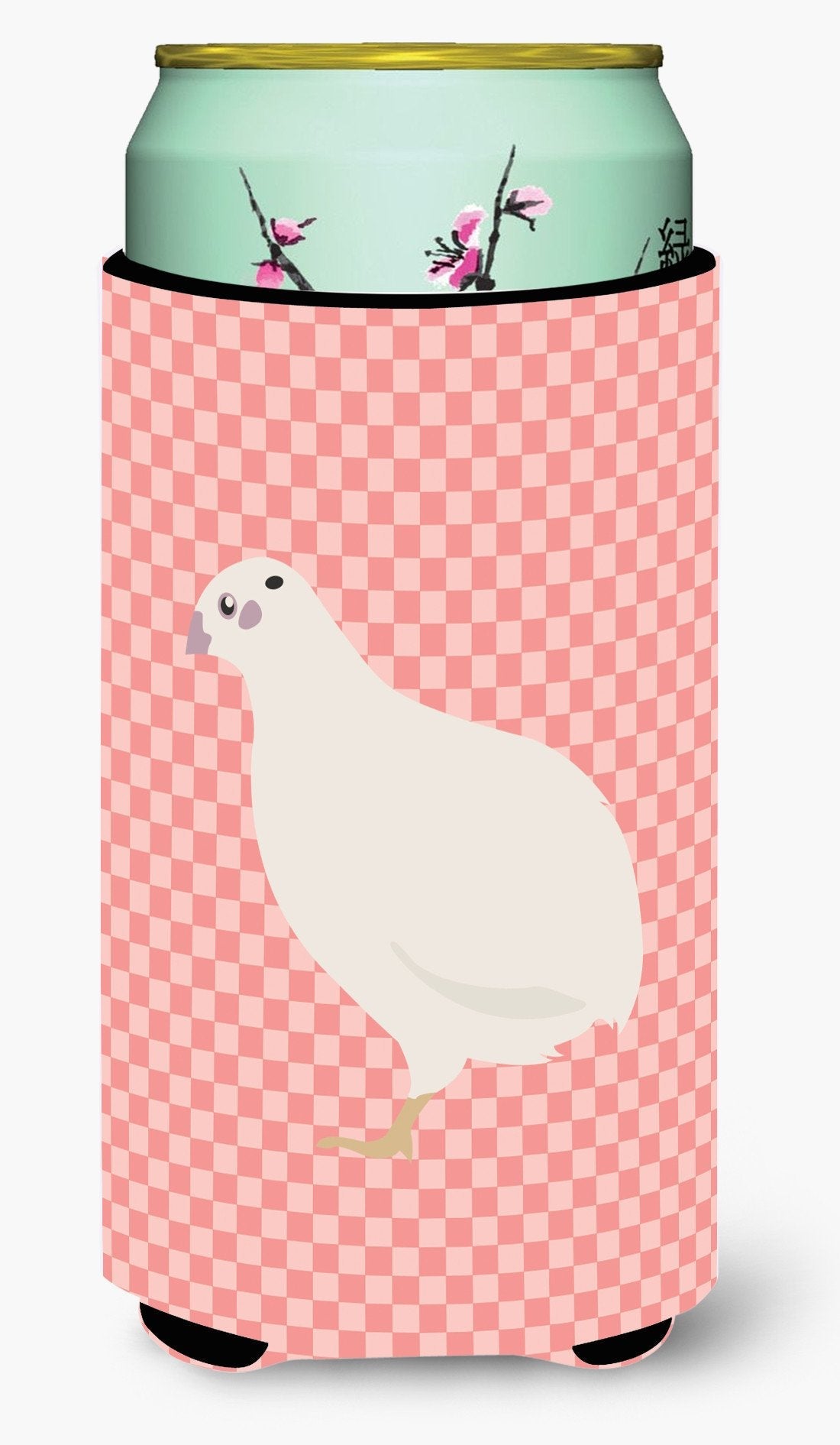Texas Quail Pink Check Tall Boy Hugger Can Cooler Sleeve Machine Washable Drink Collapsible Insulator Beverage Insulated Holder