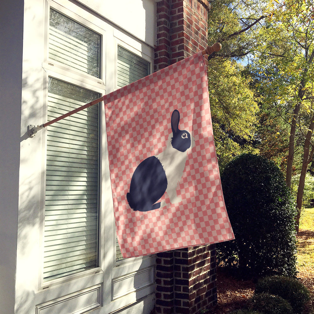 Dutch Rabbit Pink Check House Flag 28x40 Porch Sleeve Pole Decorative Outside Yard Banner Artwork Wall Hanging, Polyester