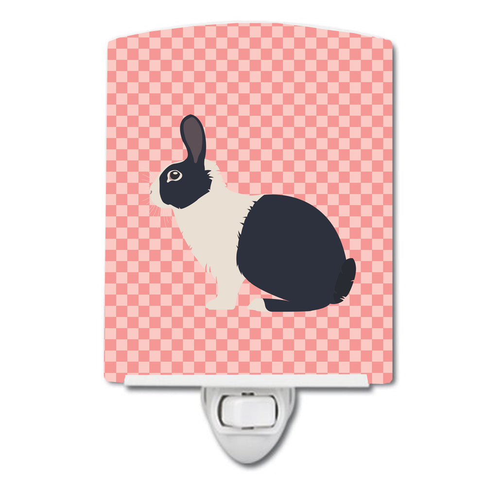 Dutch Rabbit Pink Check Ceramic Night Light Compact, UL-Certified, Ideal for Bedroom, Bathroom, Nursery, Hallway, Kitchen, 6x4x3, Multicolor