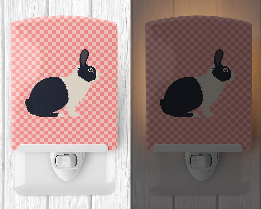 Dutch Rabbit Pink Check Ceramic Night Light Compact, UL-Certified, Ideal for Bedroom, Bathroom, Nursery, Hallway, Kitchen, 6x4x3, Multicolor