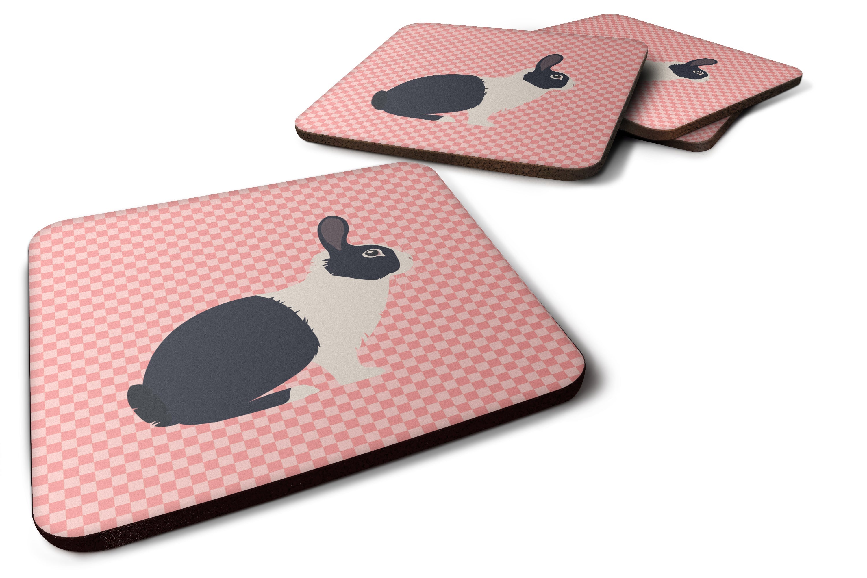 Dutch Rabbit Pink Check Foam Coasters Set of 4 Cup Coasters for Indoor Outdoor, Tabletop Protection, Anti Slip, Mouse pad Material
