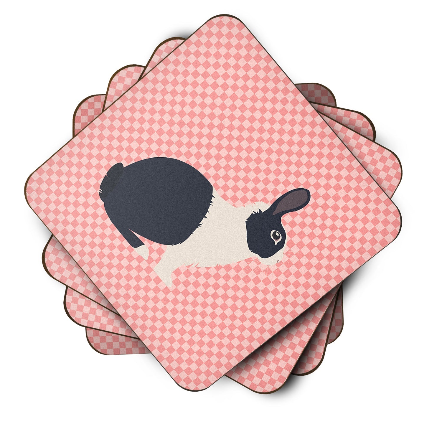 Dutch Rabbit Pink Check Foam Coasters Set of 4 Cup Coasters for Indoor Outdoor, Tabletop Protection, Anti Slip, Mouse pad Material
