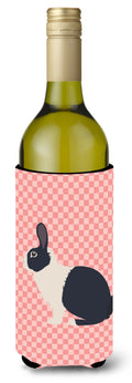 Dutch Rabbit Pink Check Wine Bottle Hugger Gift Sleeve for Standard 750 ml Bottles, Insulated Reusable Also Fits Mini Shot & Pint Bottles