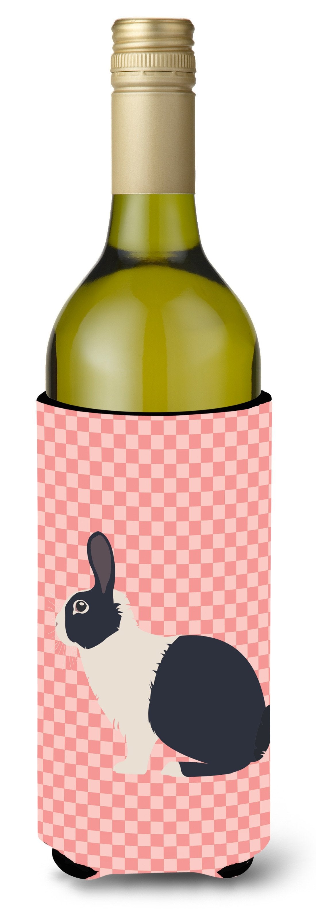 Dutch Rabbit Pink Check Wine Bottle Hugger Gift Sleeve for Standard 750 ml Bottles, Insulated Reusable Also Fits Mini Shot & Pint Bottles