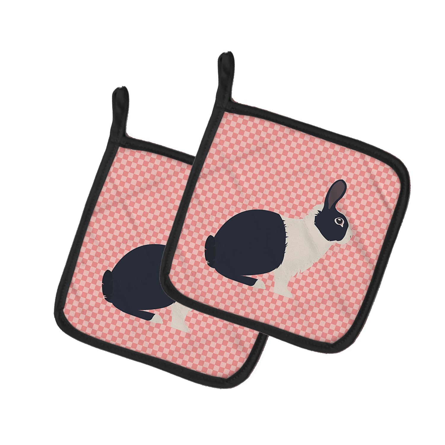 Dutch Rabbit Pink Check Pot Holder Set of 2 Heat Resistant Quilted Hot Pads 7.5 x 7.5 Inch, Insulated Kitchen Trivets for Cooking & Baking