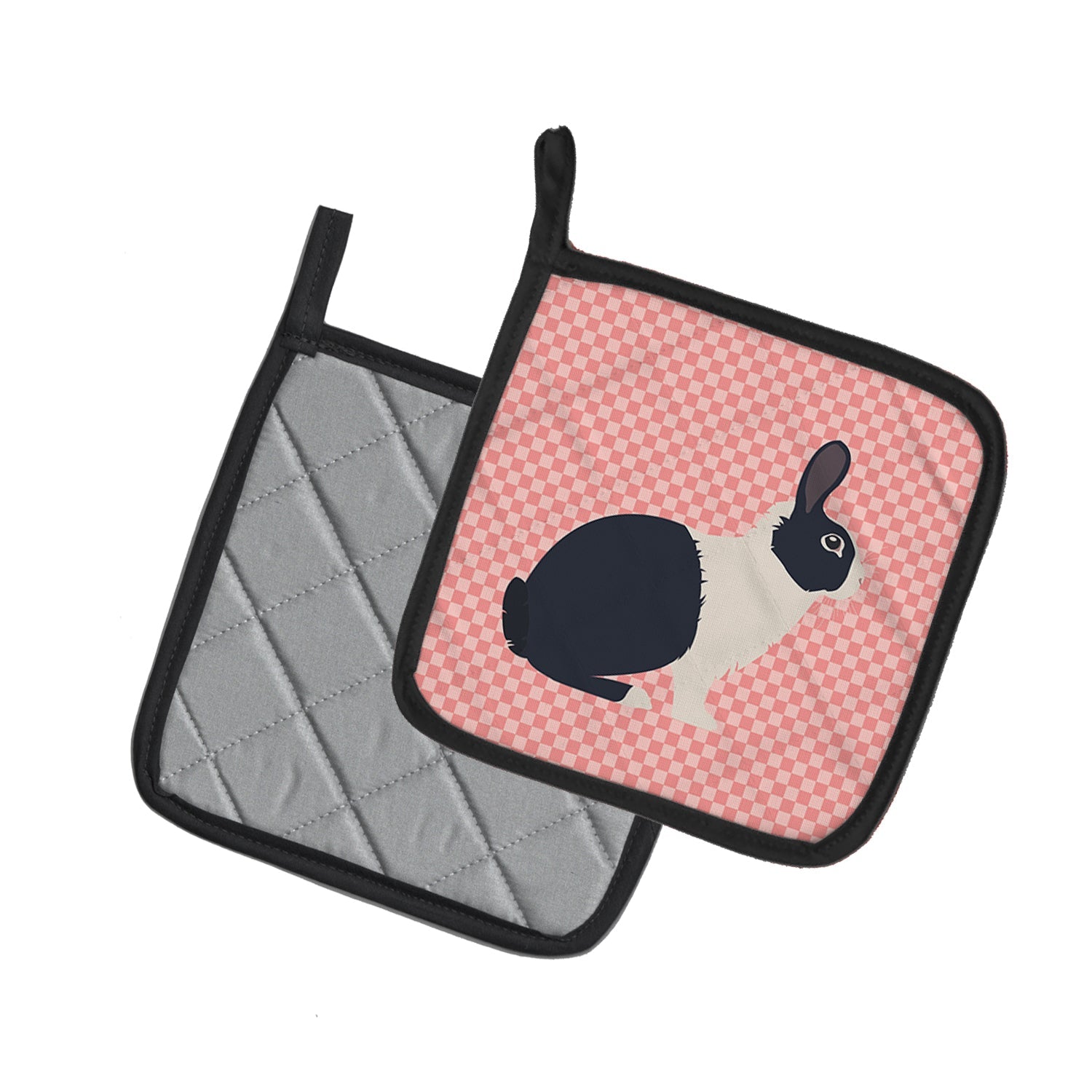 Dutch Rabbit Pink Check Pot Holder Set of 2 Heat Resistant Quilted Hot Pads 7.5 x 7.5 Inch, Insulated Kitchen Trivets for Cooking & Baking