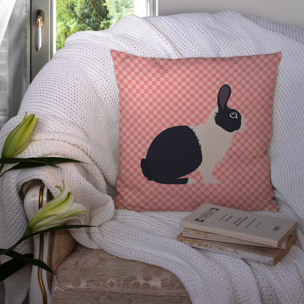 Dutch Rabbit Pink Check Decorative Throw Pillow 14x14 Indoor Outdoor Accent Cushion, Fabric Cover with Insert for Sofa, Bed, Porch & Living Room