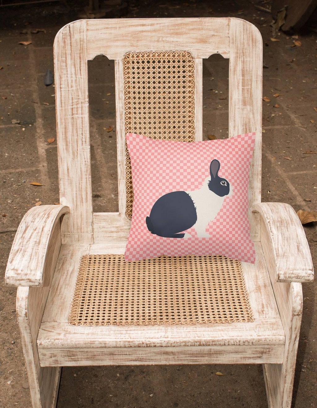 Dutch Rabbit Pink Check Decorative Throw Pillow 18x18 Indoor Outdoor Accent Cushion, Fabric Cover with Insert for Sofa, Bed, Porch & Living Room