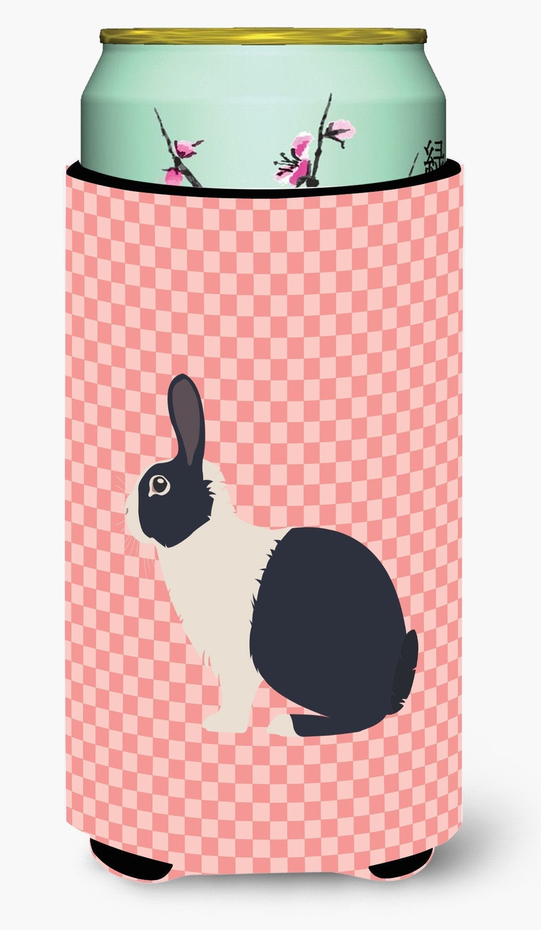 Dutch Rabbit Pink Check Tall Boy Hugger Can Cooler Sleeve Machine Washable Drink Collapsible Insulator Beverage Insulated Holder