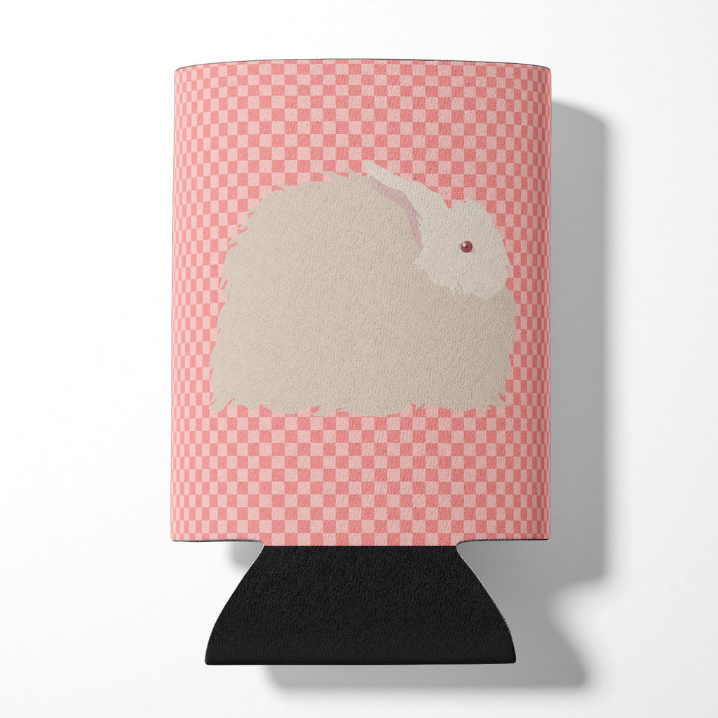 Fluffy Angora Rabbit Pink Check Can or Bottle Hugger Cooler Sleeve for Standard 12 oz Cans, Insulated Foam Beer & Soda Can Hugger Reusable