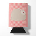 Fluffy Angora Rabbit Pink Check Can or Bottle Hugger Cooler Sleeve for Standard 12 oz Cans, Insulated Foam Beer & Soda Can Hugger Reusable