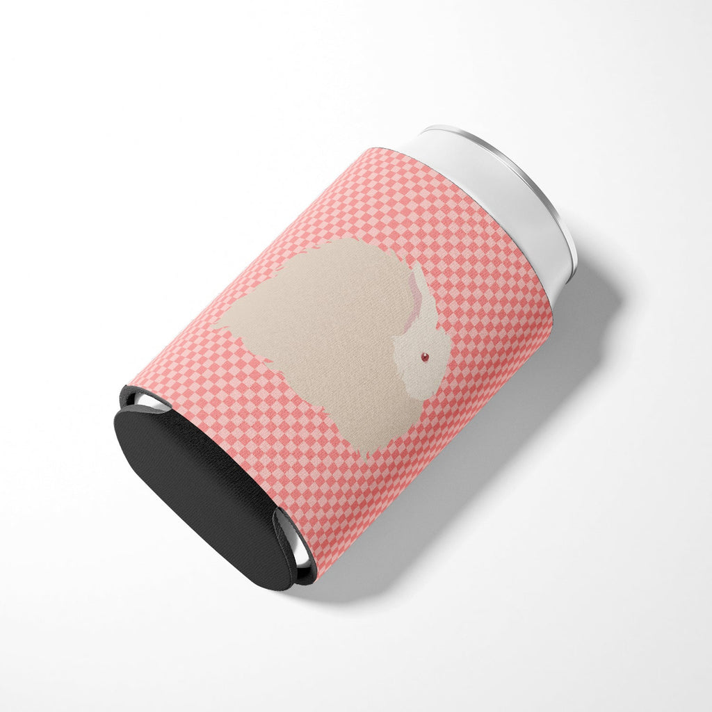 Fluffy Angora Rabbit Pink Check Can or Bottle Hugger Cooler Sleeve for Standard 12 oz Cans, Insulated Foam Beer & Soda Can Hugger Reusable