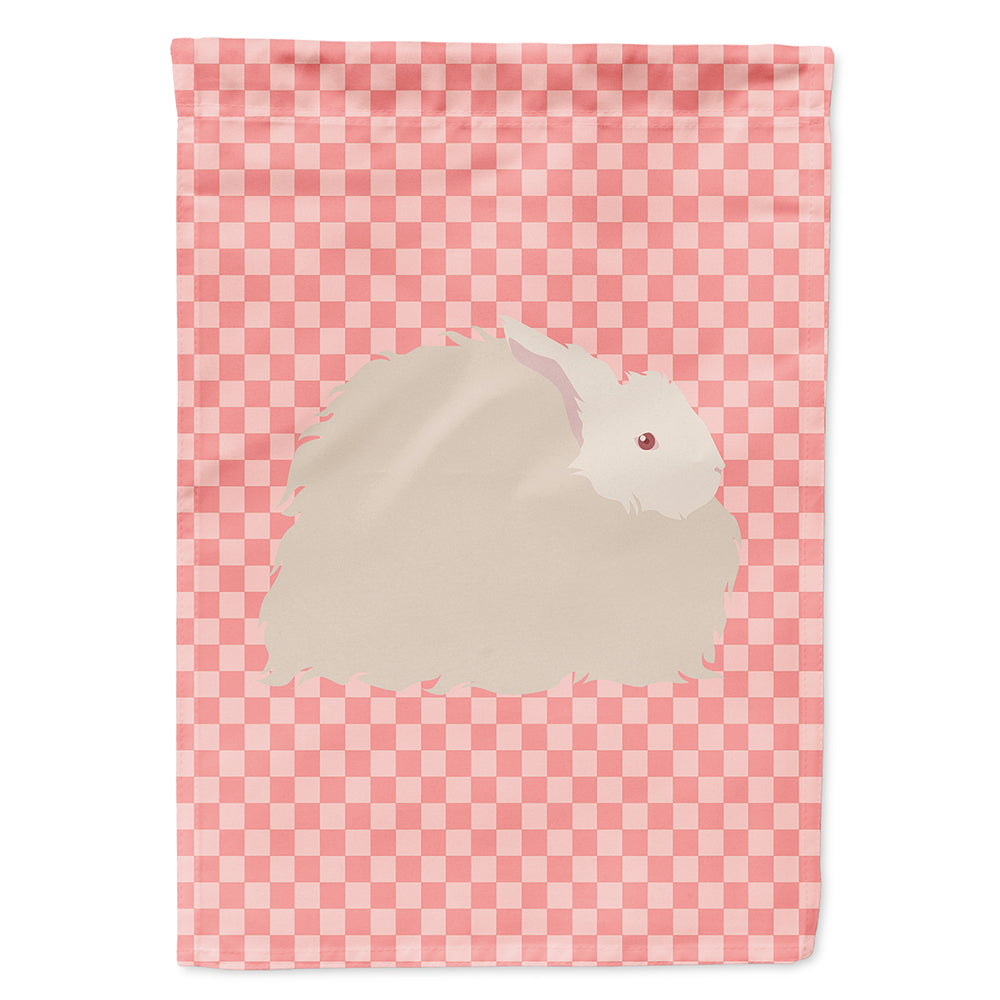 Fluffy Angora Rabbit Pink Check House Flag 28x40 Porch Sleeve Pole Decorative Outside Yard Banner Artwork Wall Hanging, Polyester