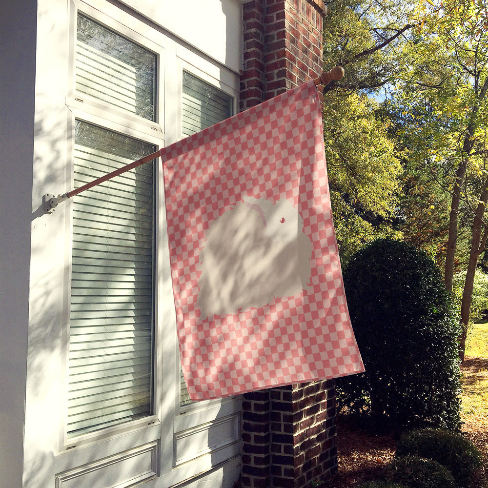 Fluffy Angora Rabbit Pink Check House Flag 28x40 Porch Sleeve Pole Decorative Outside Yard Banner Artwork Wall Hanging, Polyester