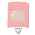 Fluffy Angora Rabbit Pink Check Ceramic Night Light Compact, UL-Certified, Ideal for Bedroom, Bathroom, Nursery, Hallway, Kitchen, 6x4x3, Multicolor