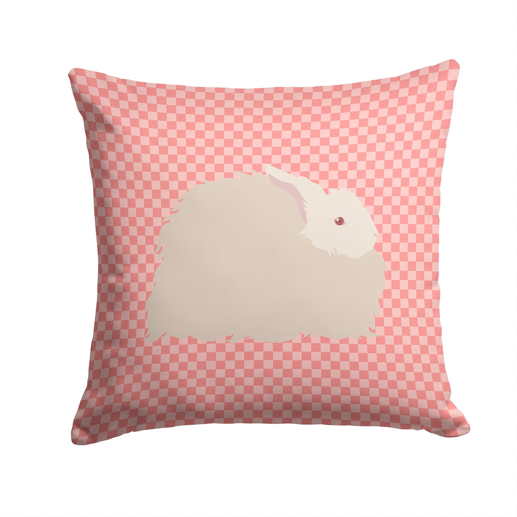 Fluffy Angora Rabbit Pink Check Decorative Throw Pillow 14x14 Indoor Outdoor Accent Cushion, Fabric Cover with Insert for Sofa, Bed, Porch & Living Room