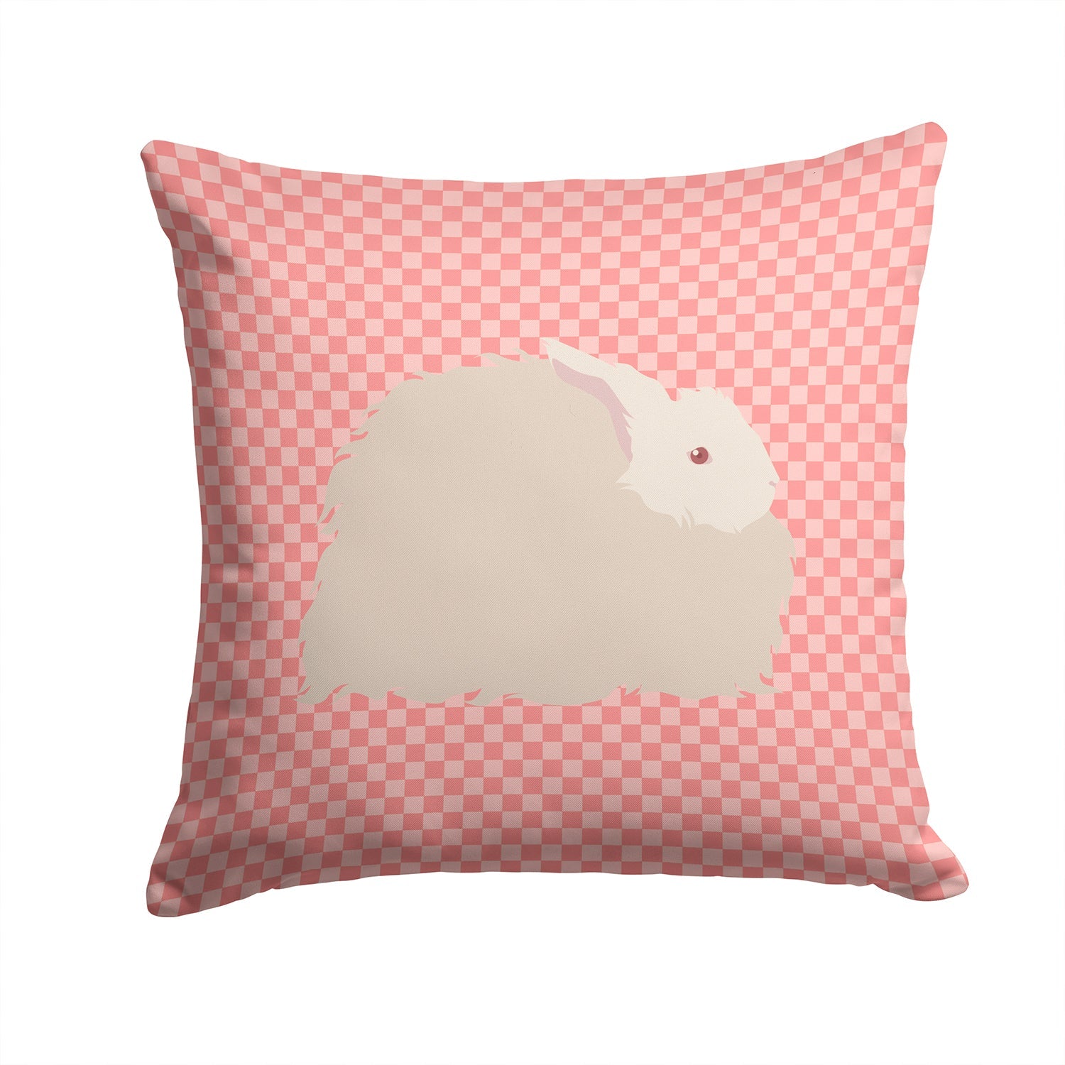 Fluffy Angora Rabbit Pink Check Decorative Throw Pillow 14x14 Indoor Outdoor Accent Cushion, Fabric Cover with Insert for Sofa, Bed, Porch & Living Room