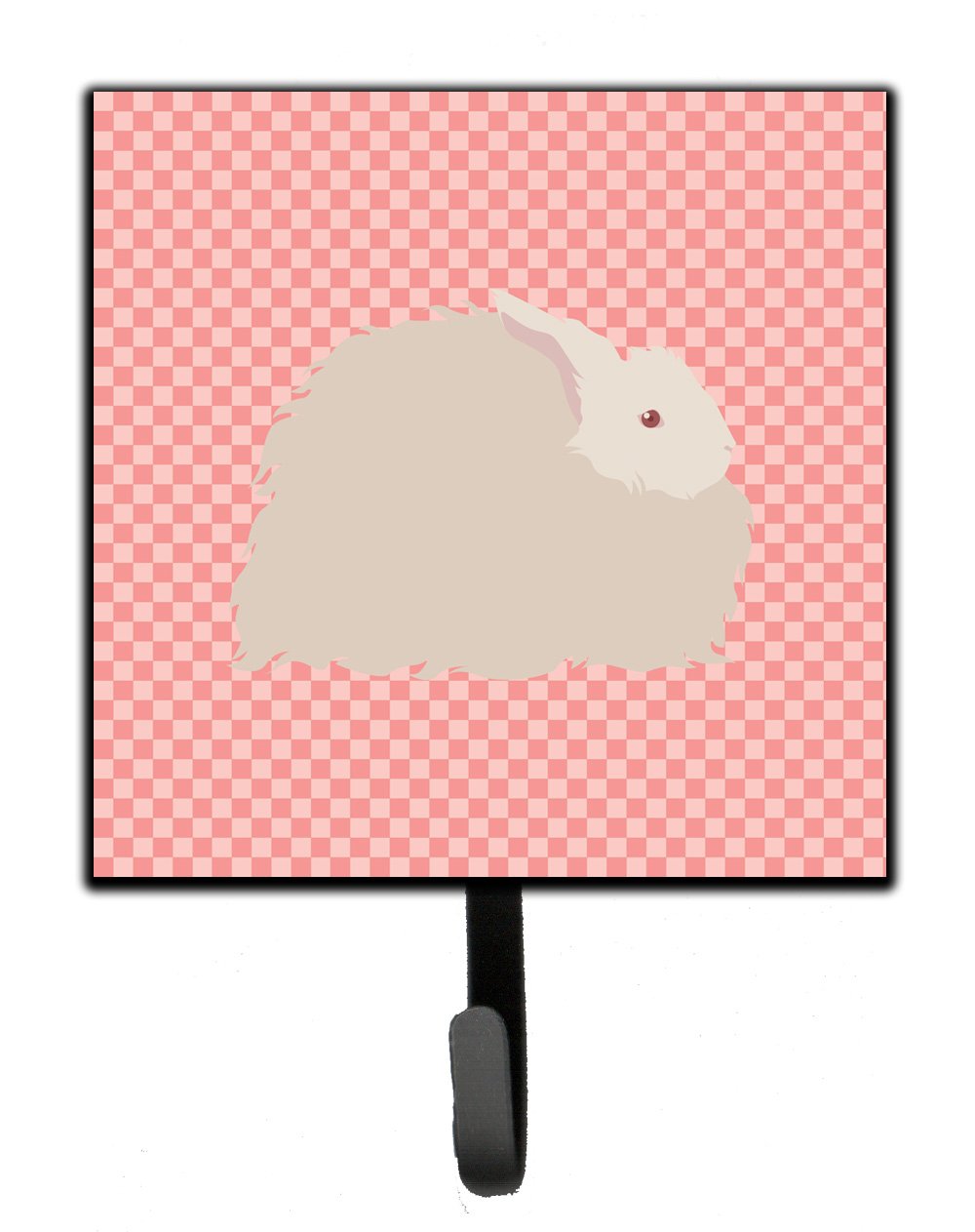Fluffy Angora Rabbit Pink Check Leash or Key Holder Wall Hooks, Key Hooks Holder, Coat Rack Wall Mount, Coat Hooks, Hooks for Hanging Keys, Towels, Aprons, Leashes