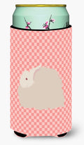Fluffy Angora Rabbit Pink Check Tall Boy Hugger Can Cooler Sleeve Machine Washable Drink Collapsible Insulator Beverage Insulated Holder
