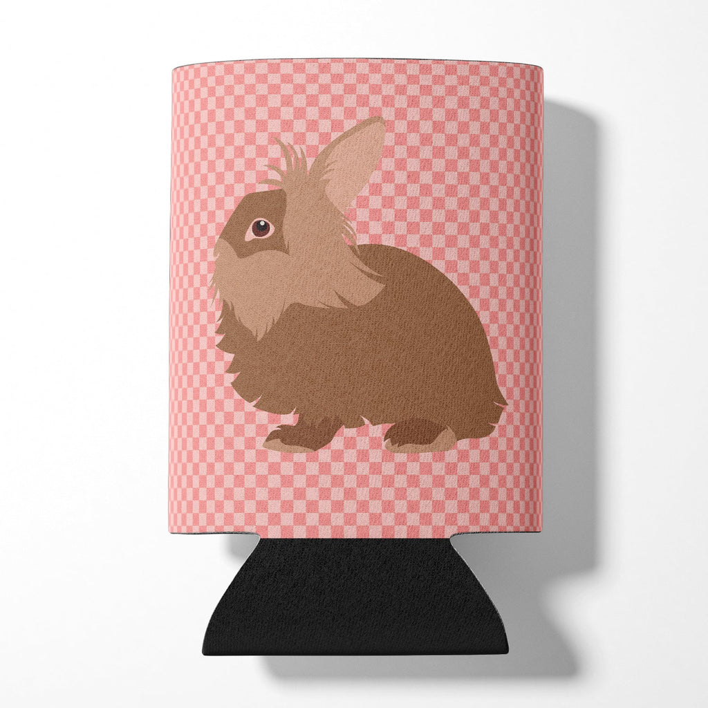 Lionhead Rabbit Pink Check Can or Bottle Hugger Cooler Sleeve for Standard 12 oz Cans, Insulated Foam Beer & Soda Can Hugger Reusable