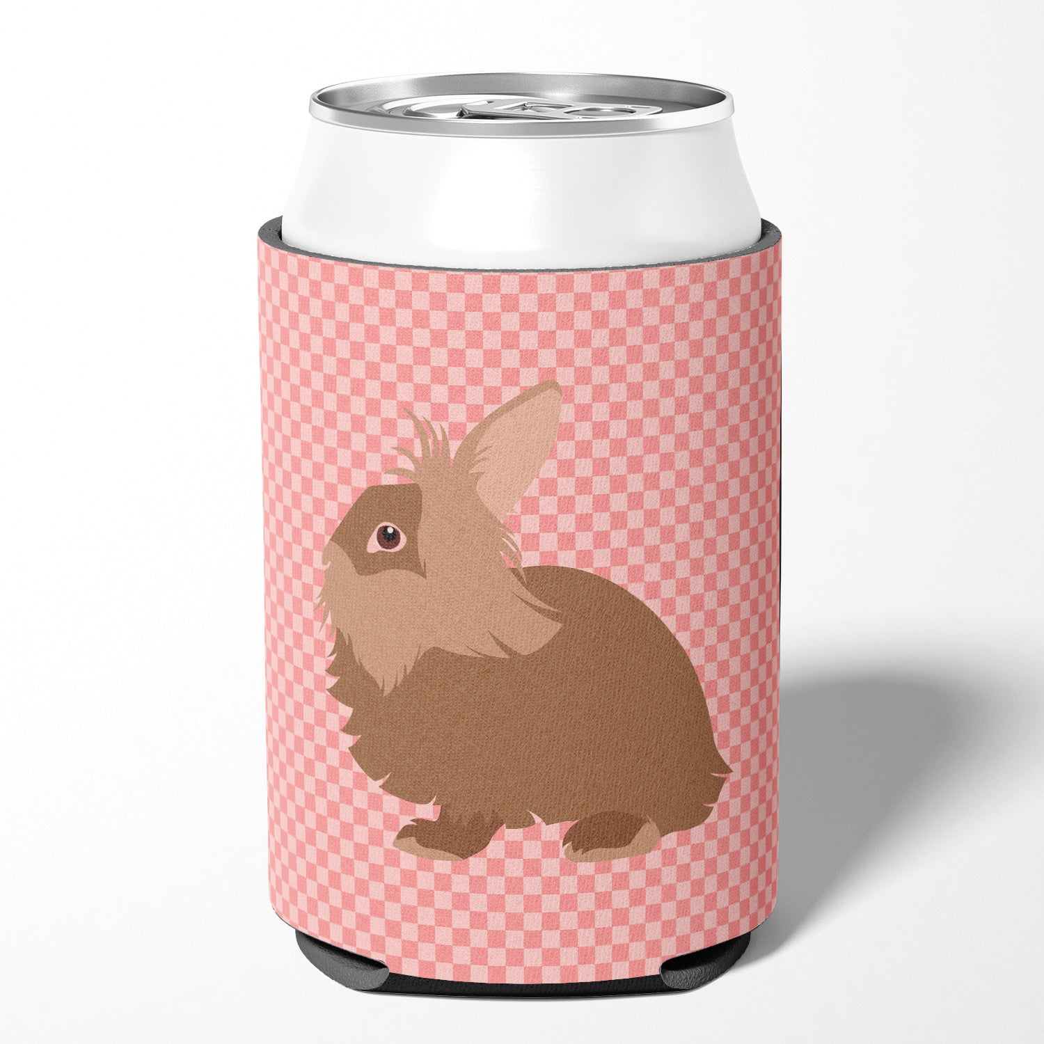 Lionhead Rabbit Pink Check Can or Bottle Hugger Cooler Sleeve for Standard 12 oz Cans, Insulated Foam Beer & Soda Can Hugger Reusable