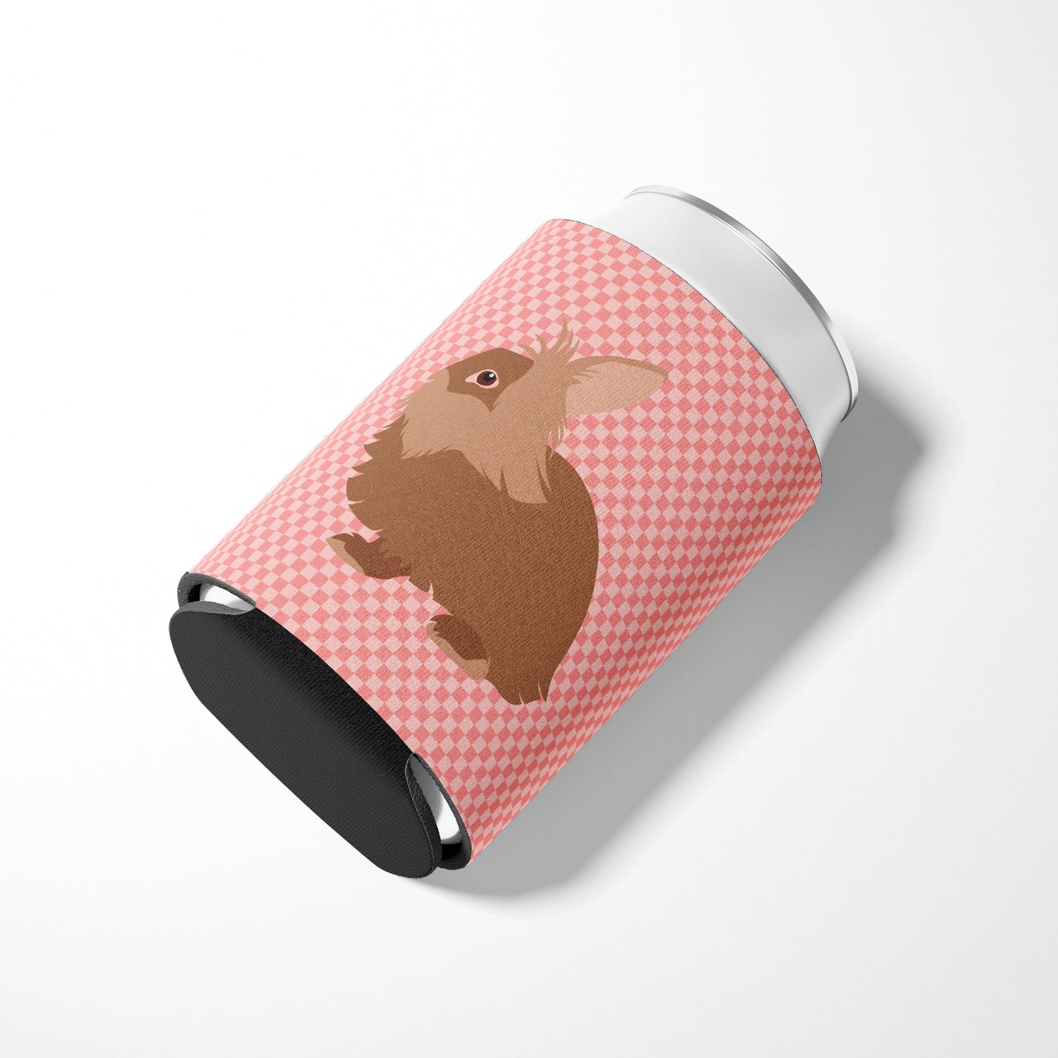 Lionhead Rabbit Pink Check Can or Bottle Hugger Cooler Sleeve for Standard 12 oz Cans, Insulated Foam Beer & Soda Can Hugger Reusable