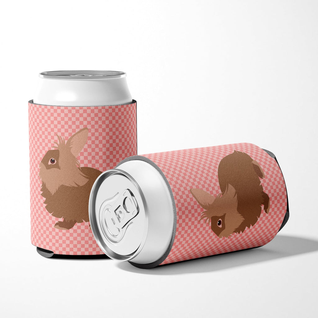 Lionhead Rabbit Pink Check Can or Bottle Hugger Cooler Sleeve for Standard 12 oz Cans, Insulated Foam Beer & Soda Can Hugger Reusable
