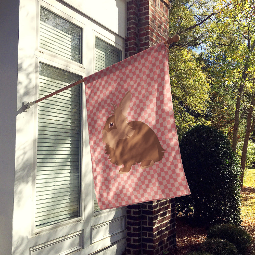 Lionhead Rabbit Pink Check House Flag 28x40 Porch Sleeve Pole Decorative Outside Yard Banner Artwork Wall Hanging, Polyester