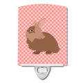 Lionhead Rabbit Pink Check Ceramic Night Light Compact, UL-Certified, Ideal for Bedroom, Bathroom, Nursery, Hallway, Kitchen, 6x4x3, Multicolor