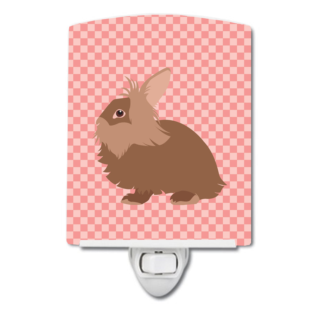 Lionhead Rabbit Pink Check Ceramic Night Light Compact, UL-Certified, Ideal for Bedroom, Bathroom, Nursery, Hallway, Kitchen, 6x4x3, Multicolor