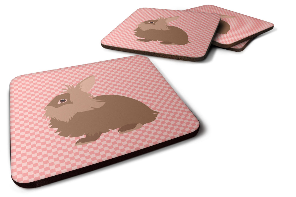 Lionhead Rabbit Pink Check Foam Coasters Set of 4 Cup Coasters for Indoor Outdoor, Tabletop Protection, Anti Slip, Mouse pad Material