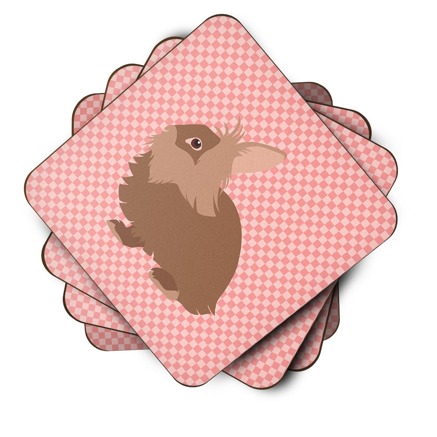 Lionhead Rabbit Pink Check Foam Coasters Set of 4 Cup Coasters for Indoor Outdoor, Tabletop Protection, Anti Slip, Mouse pad Material