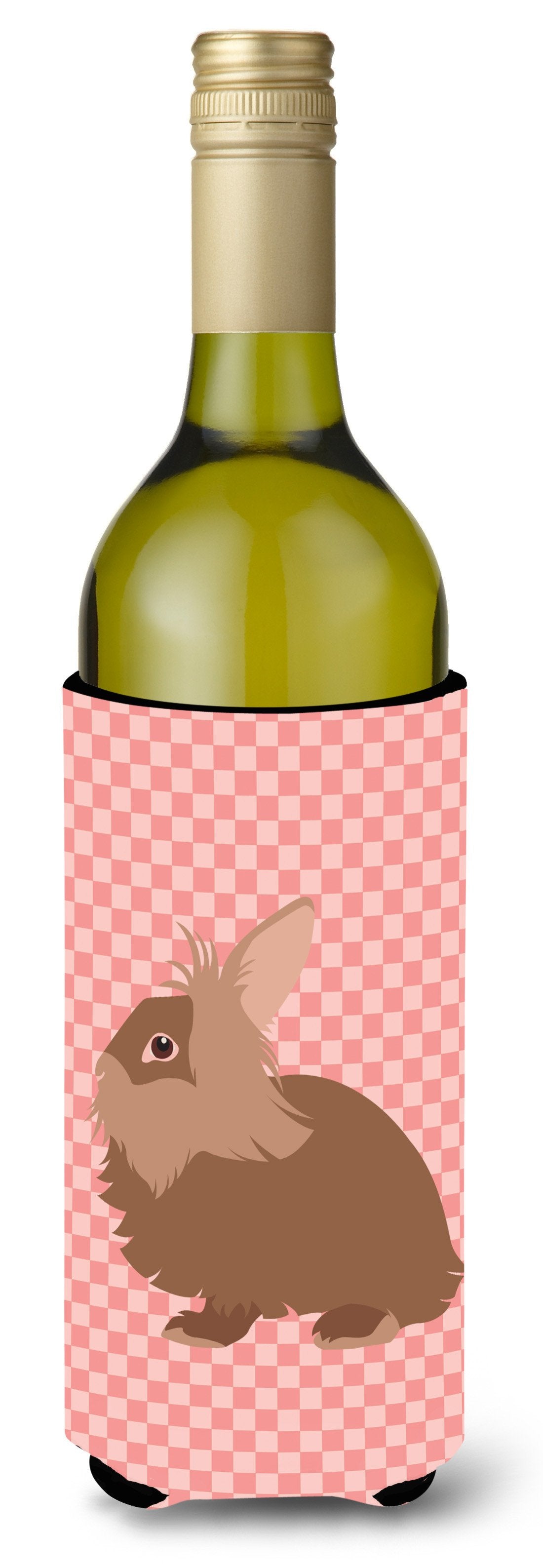 Lionhead Rabbit Pink Check Wine Bottle Hugger Gift Sleeve for Standard 750 ml Bottles, Insulated Reusable Also Fits Mini Shot & Pint Bottles